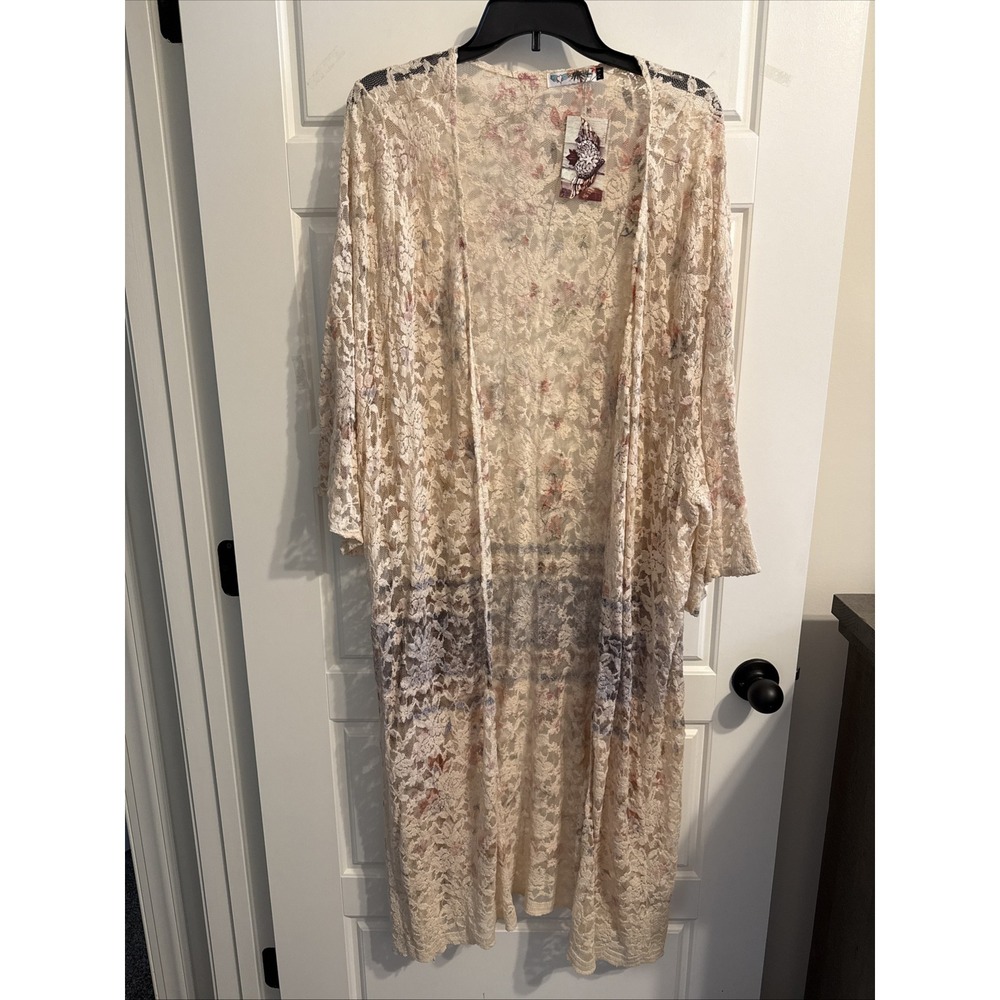 Angel Heart, Tan Lace, Lightweight Duster cover for dress or pants Size S New